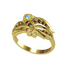 Yavru Martı Yüzük - Akuamarin ve dumanlı kuvars 925 ayar altın kaplama gümüş yüzük #1uattsg