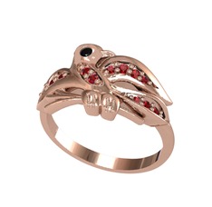 Siyah zirkon ve garnet 18 ayar rose altın yüzük
