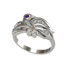 Yavru Martı Yüzük - Ametist ve swarovski 8 ayar beyaz altın yüzük #1uuoes6