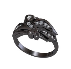 Beyaz zirkon ve elmas 925 ayar siyah rodyum kaplama gümüş yüzük (0.195 karat)