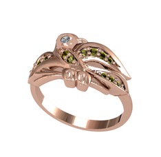 Pırlanta ve peridot 18 ayar rose altın yüzük (0.02 karat)