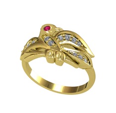 Rodolit garnet ve elmas 14 ayar altın yüzük (0.195 karat)