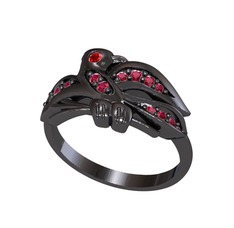 Yavru Martı Yüzük - Garnet ve rodolit garnet 925 ayar siyah rodyum kaplama gümüş yüzük #1yfn1m6