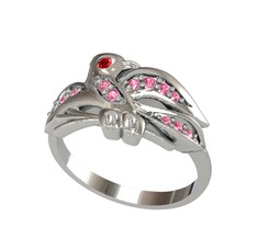 Garnet ve pembe kuvars 8 ayar beyaz altın yüzük