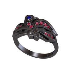 Yavru Martı Yüzük - Lab safir ve rodolit garnet 925 ayar siyah rodyum kaplama gümüş yüzük #1yrf83t