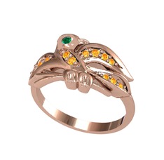 Yavru Martı Yüzük - Yeşil kuvars ve sitrin 14 ayar rose altın yüzük #1yzxvoo