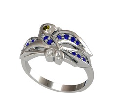 Peridot ve lab safir 18 ayar beyaz altın yüzük