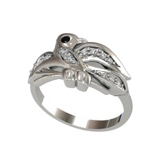 Yavru Martı Yüzük - Siyah zirkon ve swarovski 14 ayar beyaz altın yüzük #316qqg