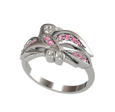 Yavru Martı Yüzük - Swarovski ve pembe kuvars 18 ayar beyaz altın yüzük #5etdz9