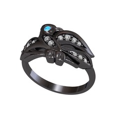 Akuamarin ve swarovski 925 ayar siyah rodyum kaplama gümüş yüzük