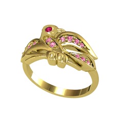 Rodolit garnet ve pembe kuvars 14 ayar altın yüzük