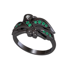 Yavru Martı Yüzük - Swarovski ve kök zümrüt 925 ayar siyah rodyum kaplama gümüş yüzük #833dye