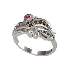 Rodolit garnet ve dumanlı kuvars 925 ayar gümüş yüzük