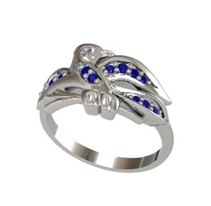 Elmas ve lab safir 925 ayar gümüş yüzük (0.02 karat)