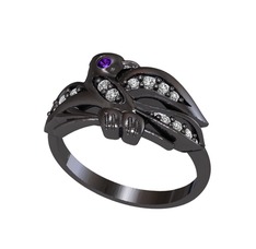 Yavru Martı Yüzük - Ametist ve swarovski 925 ayar siyah rodyum kaplama gümüş yüzük #8llvju