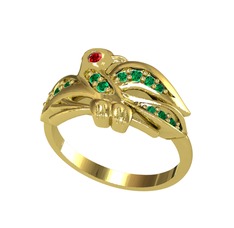 Yavru Martı Yüzük - Garnet ve yeşil kuvars 925 ayar altın kaplama gümüş yüzük #annq1j