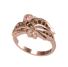 Yavru Martı Yüzük - Pembe kuvars ve dumanlı kuvars 14 ayar rose altın yüzük #ao6btq