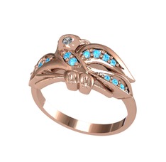 Yavru Martı Yüzük - Pırlanta ve akuamarin 18 ayar rose altın yüzük (0.02 karat) #bopt2