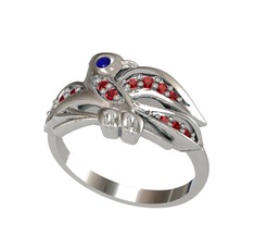 Lab safir ve garnet 14 ayar beyaz altın yüzük