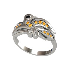 Yavru Martı Yüzük - Siyah zirkon ve sitrin 8 ayar beyaz altın yüzük #e3v1so