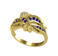 Yavru Martı Yüzük - Swarovski ve lab safir 18 ayar altın yüzük #e9vz2v