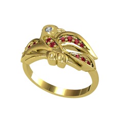 Yavru Martı Yüzük - Beyaz zirkon ve garnet 14 ayar altın yüzük #ezxdp1