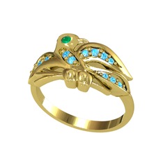 Yavru Martı Yüzük - Kök zümrüt ve akuamarin 18 ayar altın yüzük #gq11qp