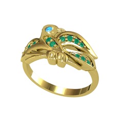 Yavru Martı Yüzük - Akuamarin ve kök zümrüt 925 ayar altın kaplama gümüş yüzük #haim7i