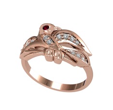 Yavru Martı Yüzük - Kök yakut ve beyaz zirkon 14 ayar rose altın yüzük #i31oz0