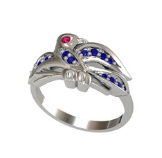 Rodolit garnet ve lab safir 8 ayar beyaz altın yüzük