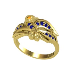 Sitrin ve lab safir 925 ayar altın kaplama gümüş yüzük