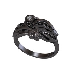 Yavru Martı Yüzük - Pırlanta ve siyah zirkon 925 ayar siyah rodyum kaplama gümüş yüzük (0.02 karat) #ktremw