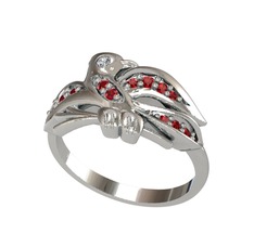 Beyaz zirkon ve garnet 925 ayar gümüş yüzük
