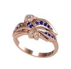 Pırlanta ve lab safir 925 ayar rose altın kaplama gümüş yüzük (0.02 karat)