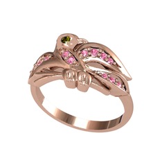 Peridot ve pembe kuvars 14 ayar rose altın yüzük