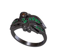 Yavru Martı Yüzük - Dumanlı kuvars ve yeşil kuvars 925 ayar siyah rodyum kaplama gümüş yüzük #rh3re1