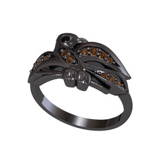 Yavru Martı Yüzük - Siyah zirkon ve dumanlı kuvars 925 ayar siyah rodyum kaplama gümüş yüzük #s276l8