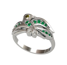 Peridot ve yeşil kuvars 18 ayar beyaz altın yüzük