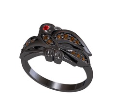 Garnet ve dumanlı kuvars 925 ayar siyah rodyum kaplama gümüş yüzük