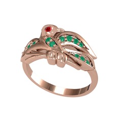 Yavru Martı Yüzük - Garnet ve kök zümrüt 18 ayar rose altın yüzük #t56166