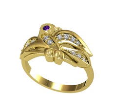 Yavru Martı Yüzük - Ametist ve swarovski 8 ayar altın yüzük #tekb58