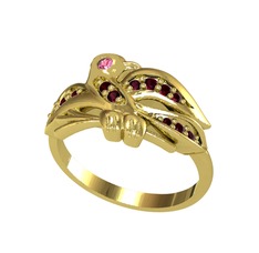 Yavru Martı Yüzük - Pembe kuvars ve kök yakut 8 ayar altın yüzük #v30hkw