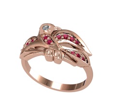Elmas ve rodolit garnet 14 ayar rose altın yüzük (0.02 karat)
