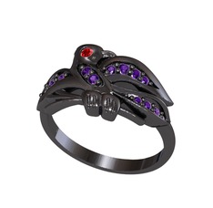Garnet ve ametist 925 ayar siyah rodyum kaplama gümüş yüzük