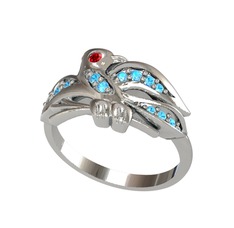 Yavru Martı Yüzük - Garnet ve akuamarin 18 ayar beyaz altın yüzük #xdxlwp