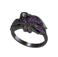 Yavru Martı Yüzük - Pırlanta ve ametist 925 ayar siyah rodyum kaplama gümüş yüzük (0.02 karat) #xfykwj