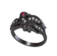Rodolit garnet ve swarovski 925 ayar siyah rodyum kaplama gümüş yüzük