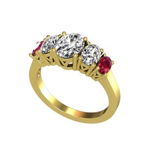 Oval 5 Taşlı Yüzük - Beyaz zirkon ve rodolit garnet 925 ayar altın kaplama gümüş yüzük #1095rcd