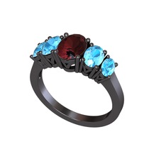 Oval 5 Taşlı Yüzük - Kök yakut ve akuamarin 925 ayar siyah rodyum kaplama gümüş yüzük #10ge0y7