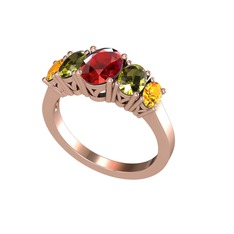 Oval 5 Taşlı Yüzük - Garnet, peridot ve sitrin 18 ayar rose altın yüzük #10vrple